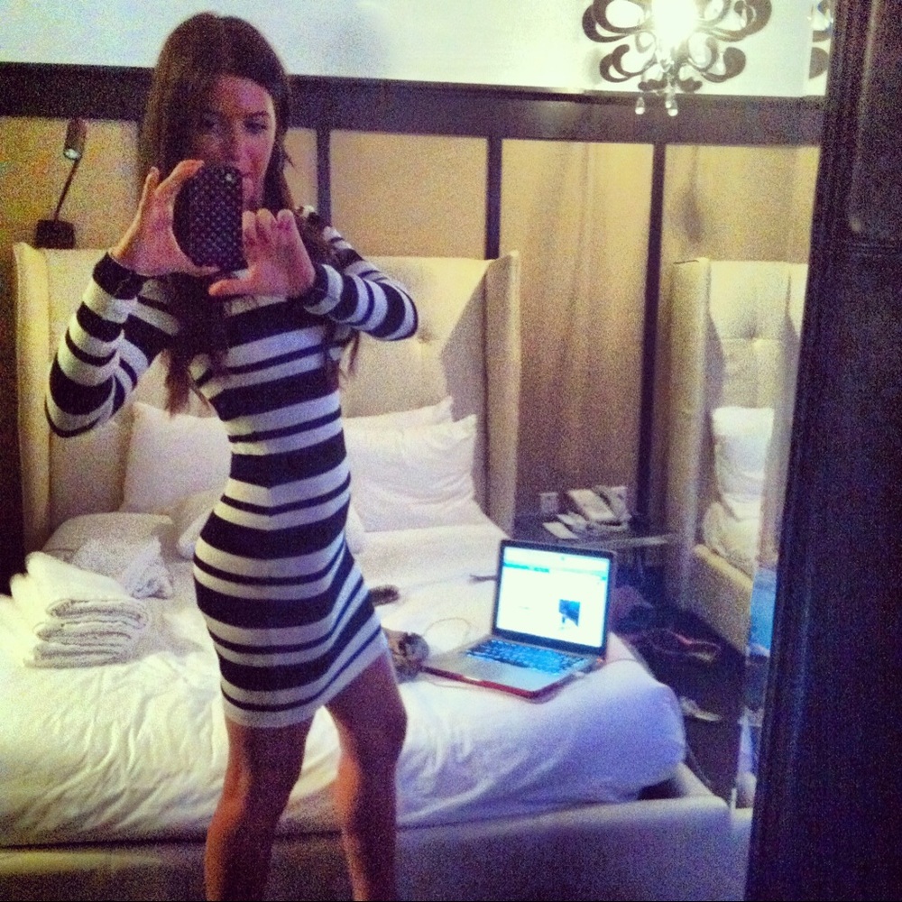 Black and white striped dress